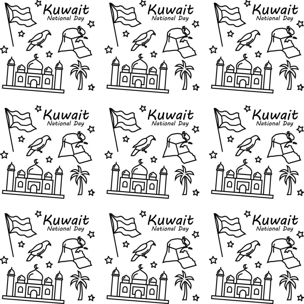 Kuwait National Day doodle seamless pattern vector design