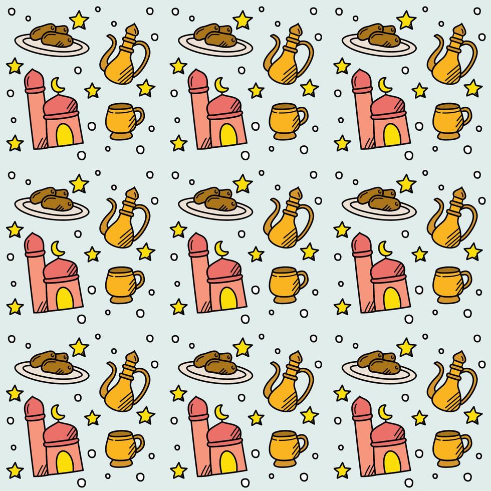Ramadan doodle seamless pattern vector design