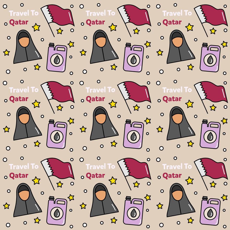 Travel to Qatar doodle seamless pattern vector design.