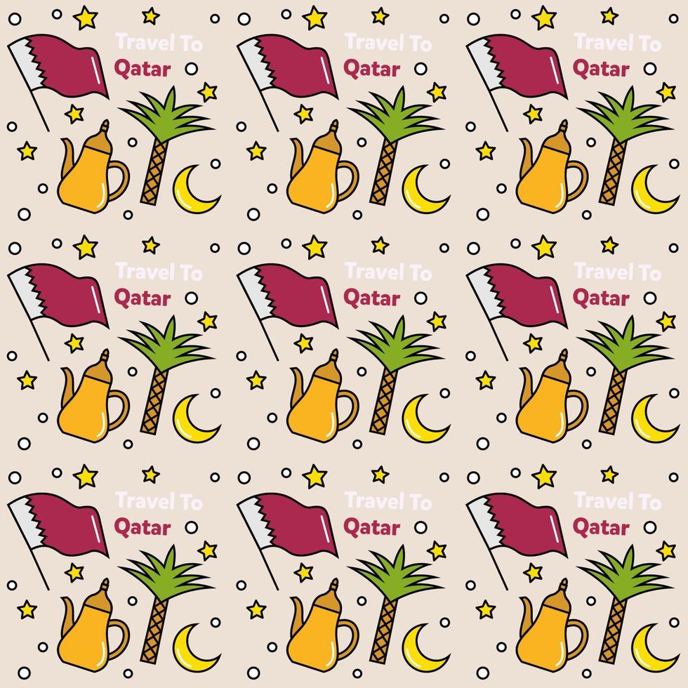 viajar a qatar doodle diseño de vector de patrones sin fisuras.