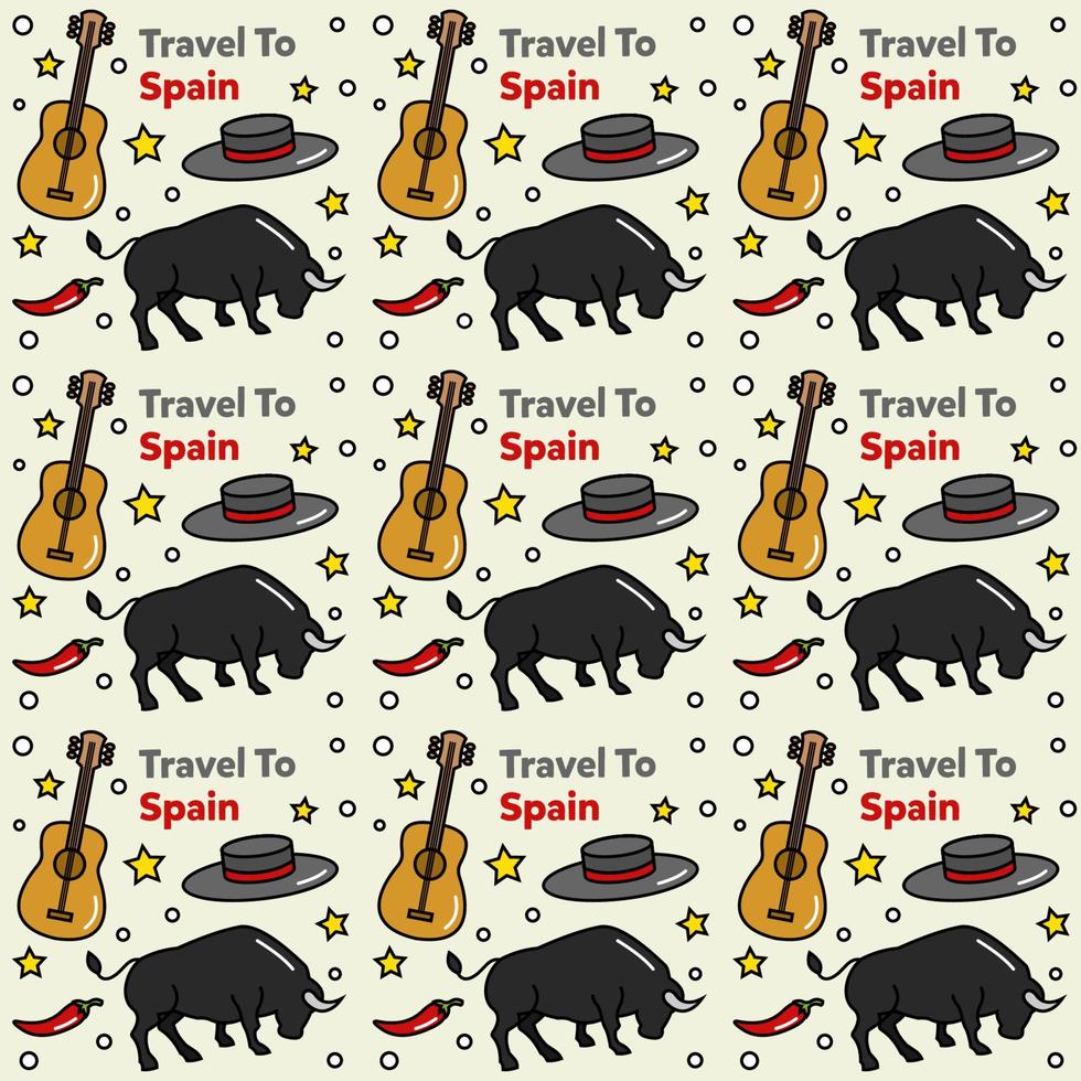 viajar a españa doodle diseño vectorial de patrones sin fisuras. vector