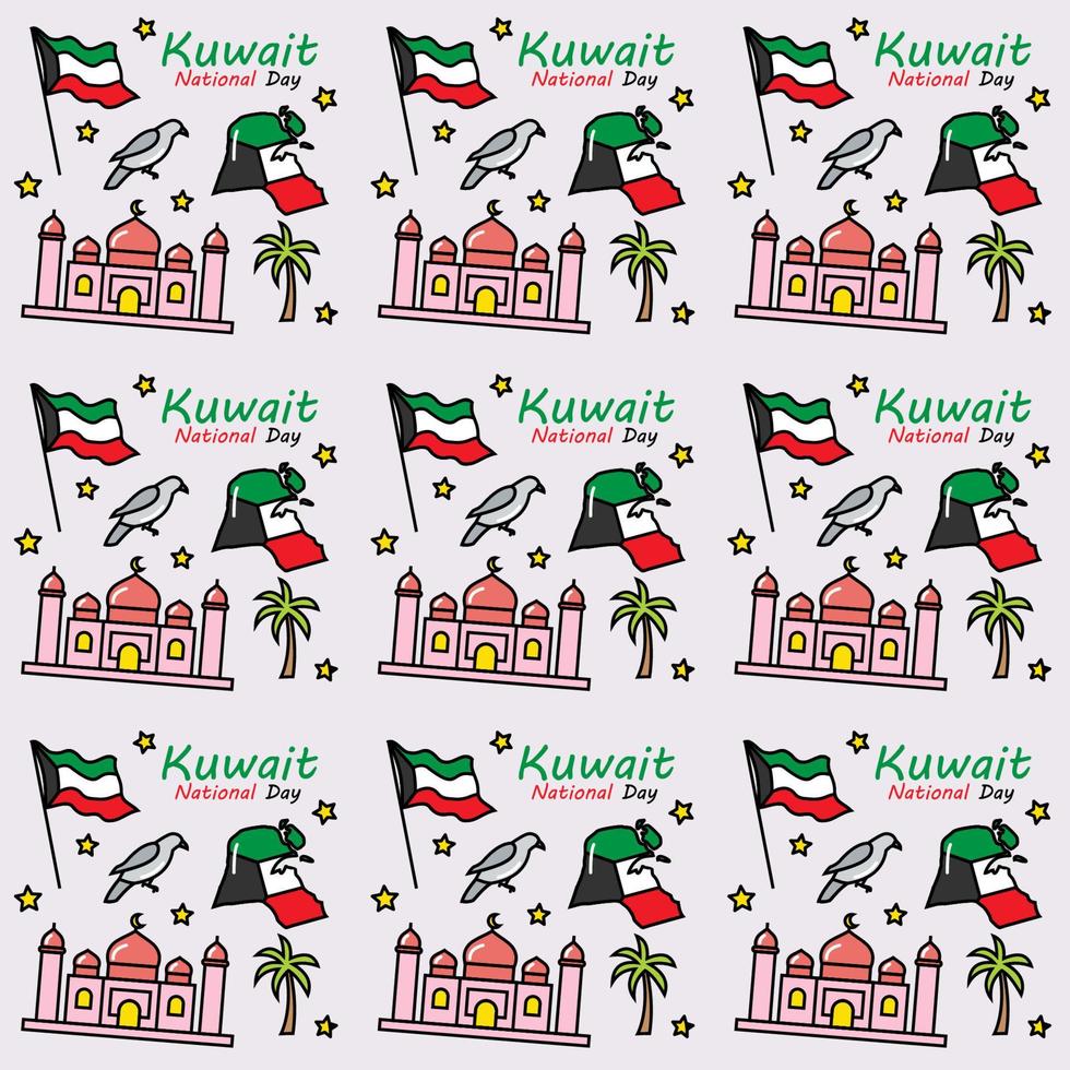 Kuwait National Day doodle seamless pattern vector design