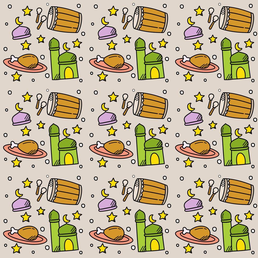 Ramadan doodle seamless pattern vector design