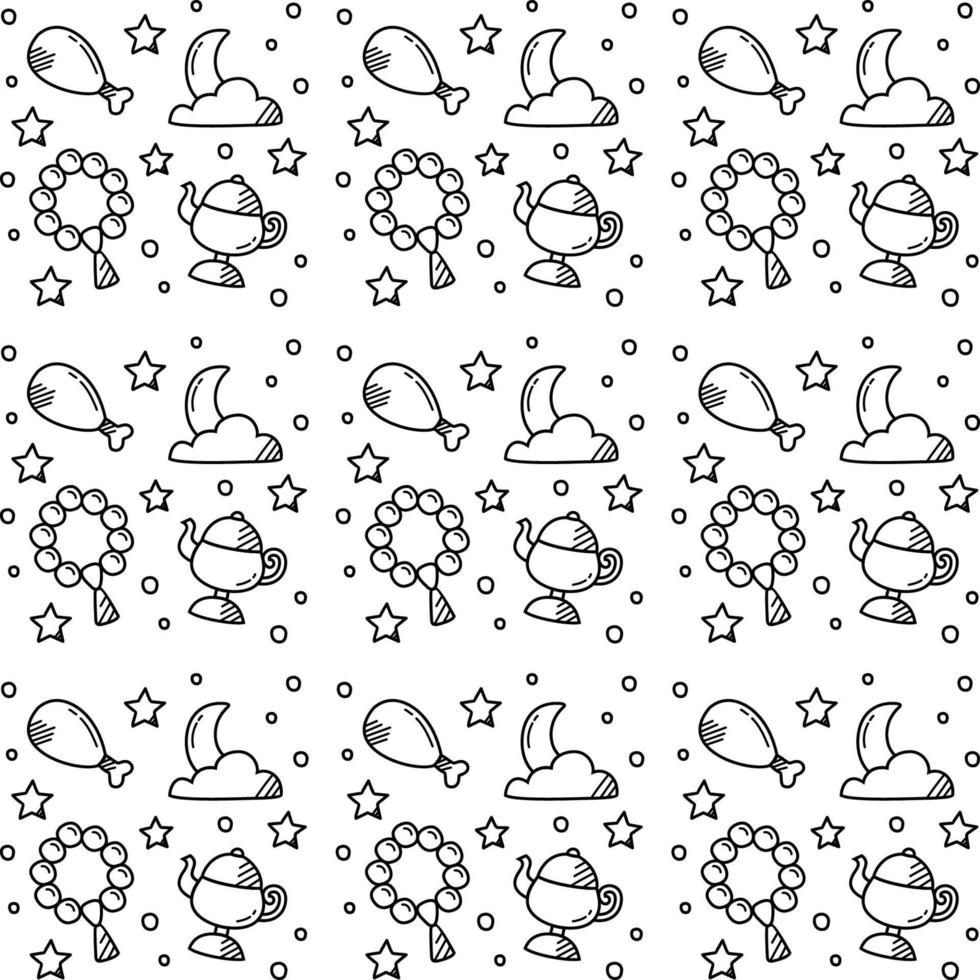 Ramadan doodle seamless pattern vector design