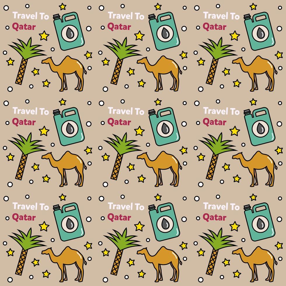 Travel to Qatar doodle seamless pattern vector design.