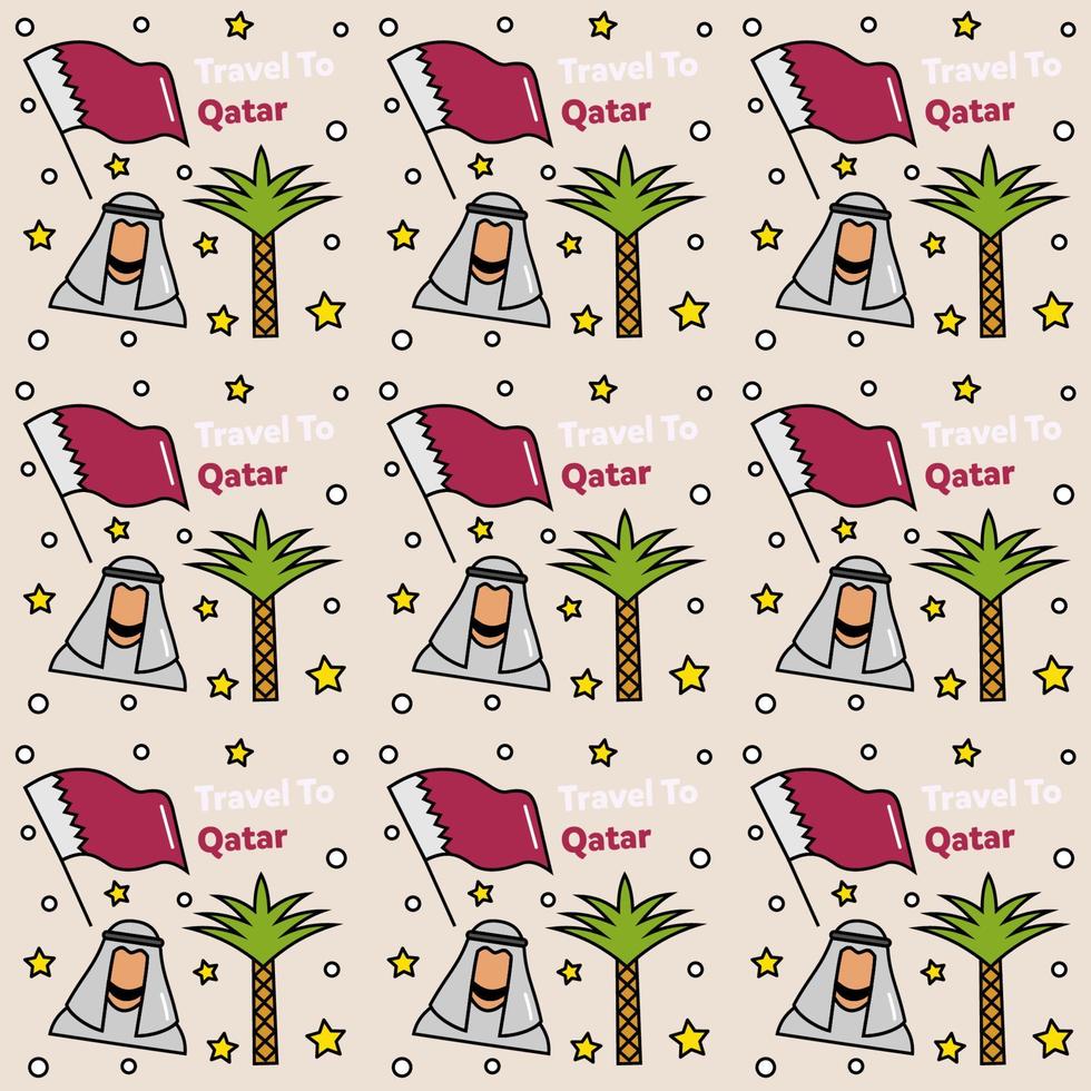 Travel to Qatar doodle seamless pattern vector design.