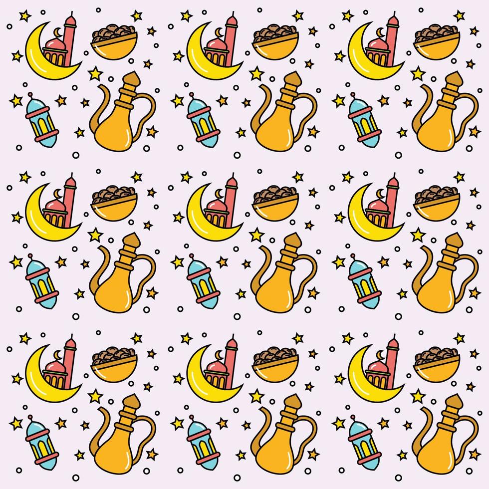 Ramadan doodle seamless pattern vector design