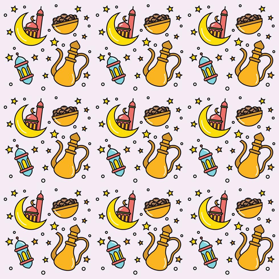 Ramadan doodle seamless pattern vector design