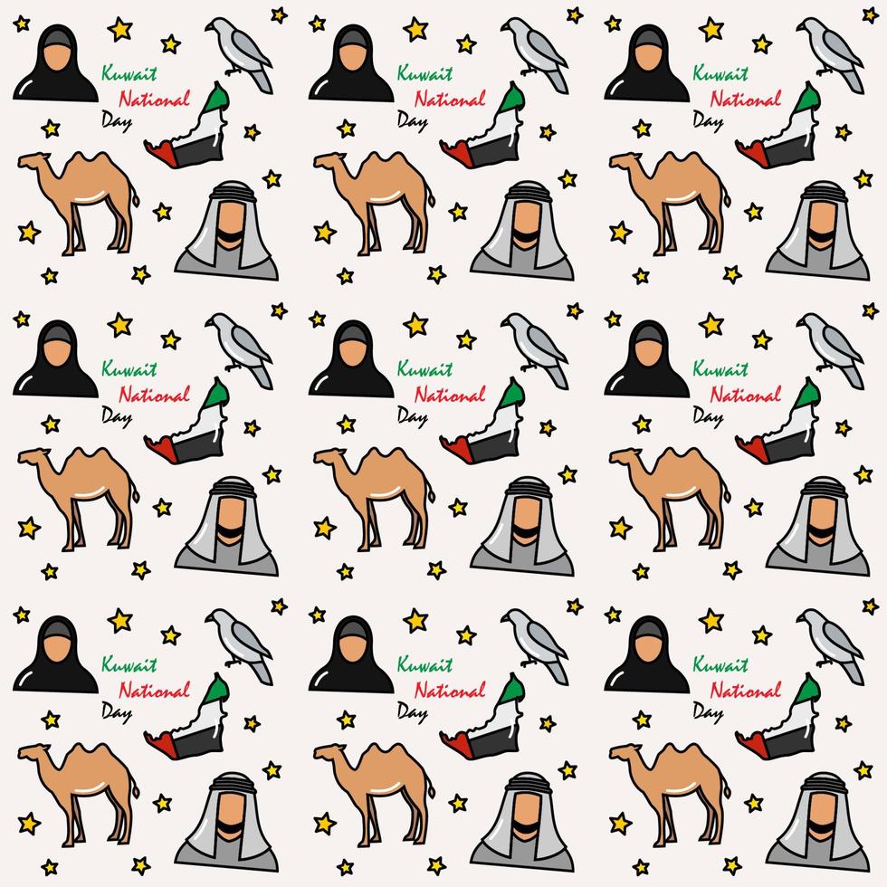 Kuwait National Day doodle seamless pattern vector design