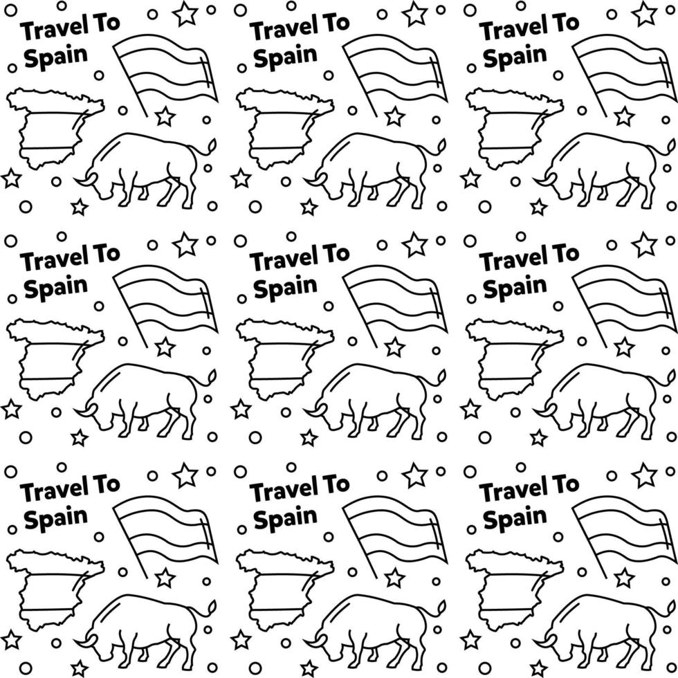Travel to Spain doodle seamless pattern vector design.