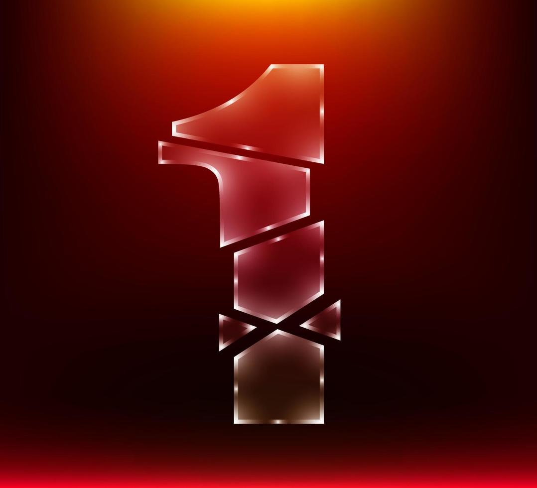 poly luxury glass number character 1 one slash by sword with red color background. vector