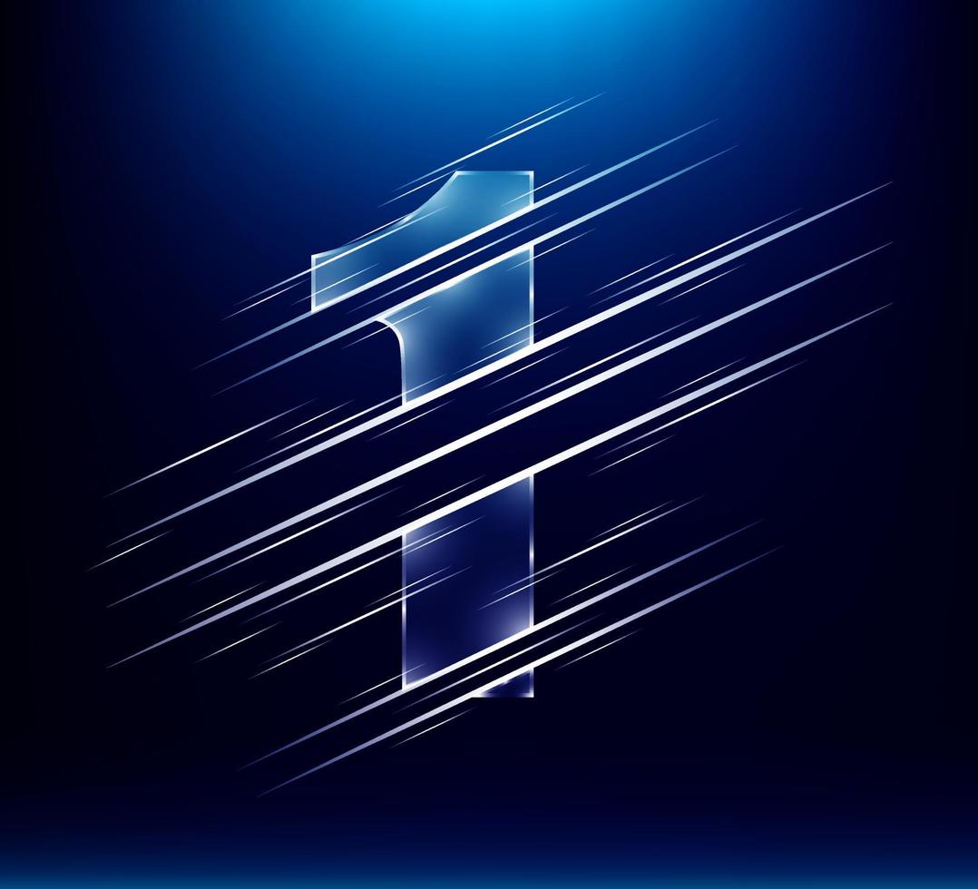 fast speed luxury glass number 1 one with blue color background. vector