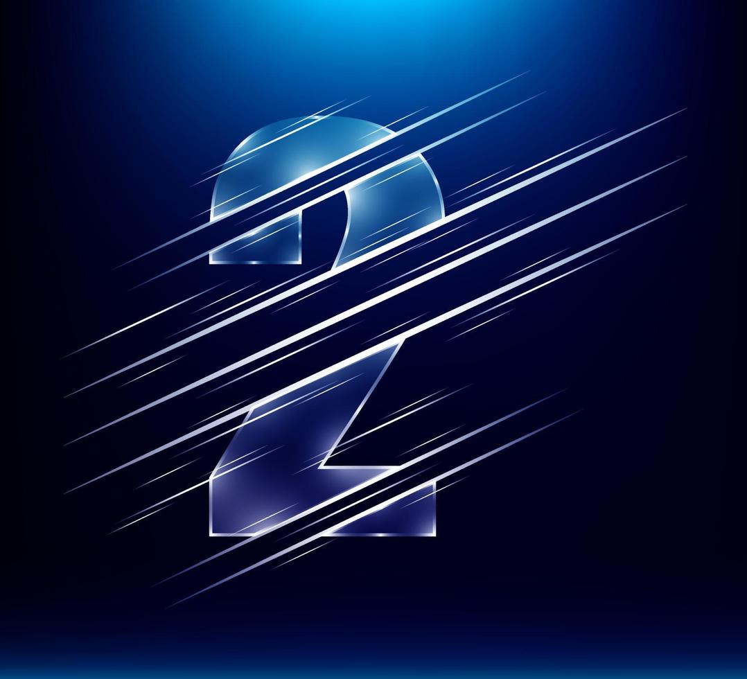 fast speed luxury glass number 2 two with blue color background. vector