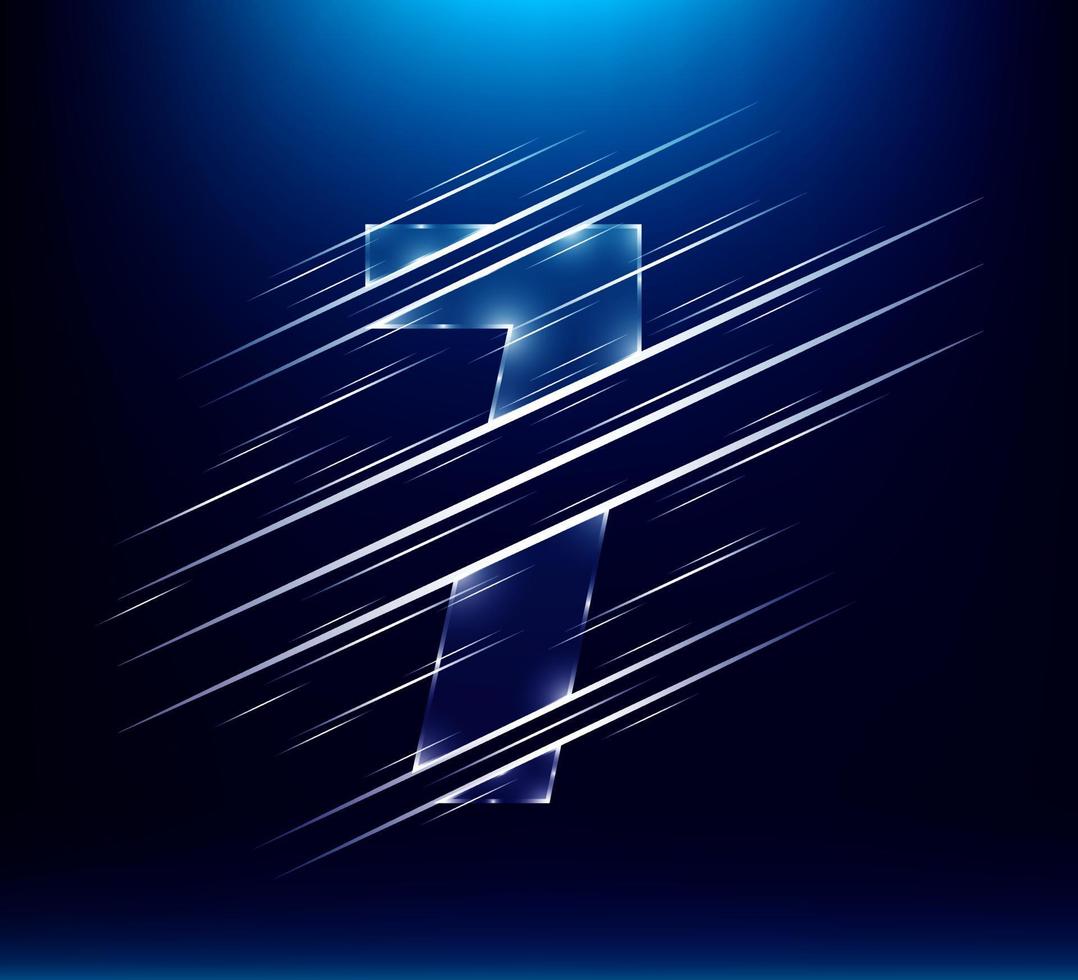 fast speed luxury glass number 7 seven with blue color background. vector