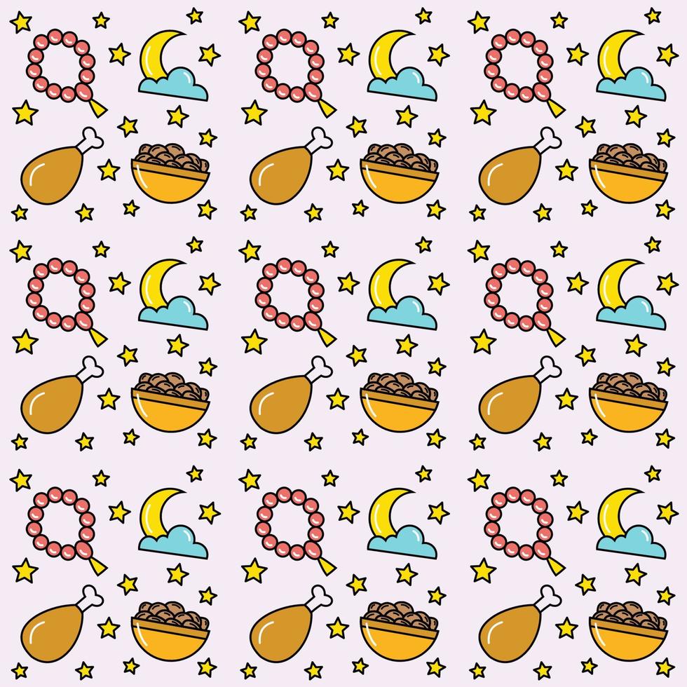 Ramadan doodle seamless pattern vector design