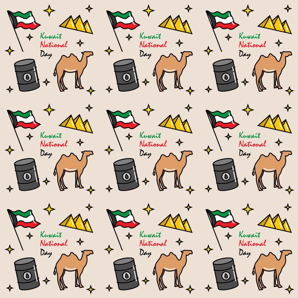 día nacional de kuwait doodle diseño de vector de patrones sin fisuras