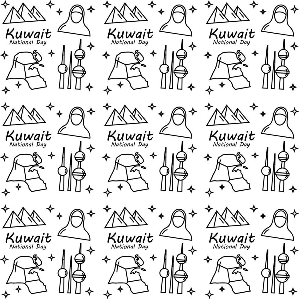 Kuwait National Day doodle seamless pattern vector design