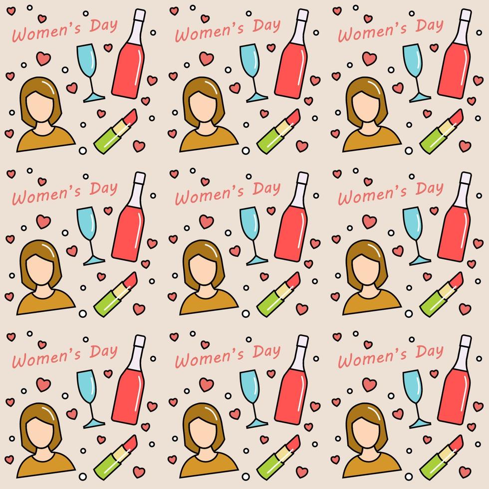 Womens day doodle seamless pattern vector design
