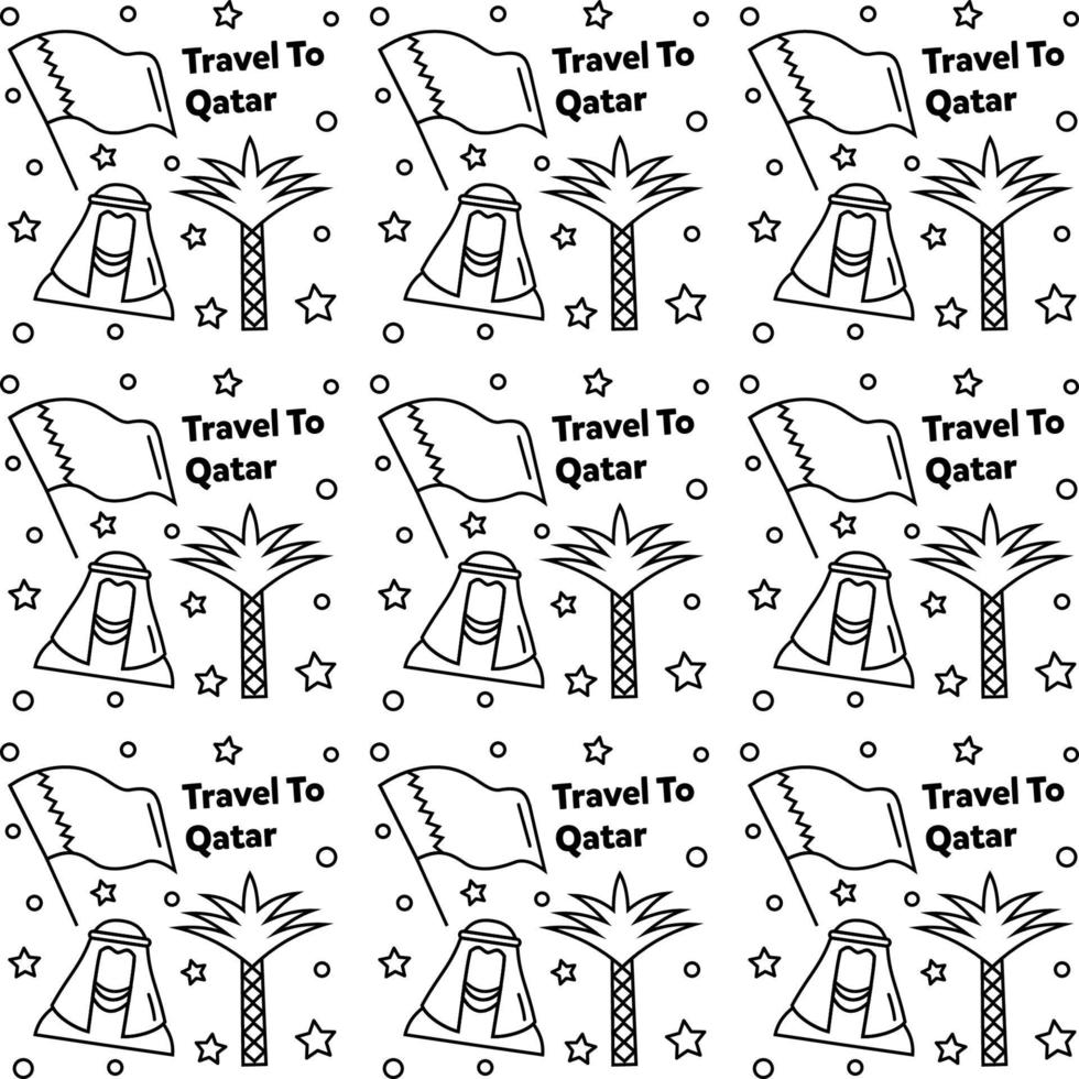 viajar a qatar doodle diseño de vector de patrones sin fisuras.