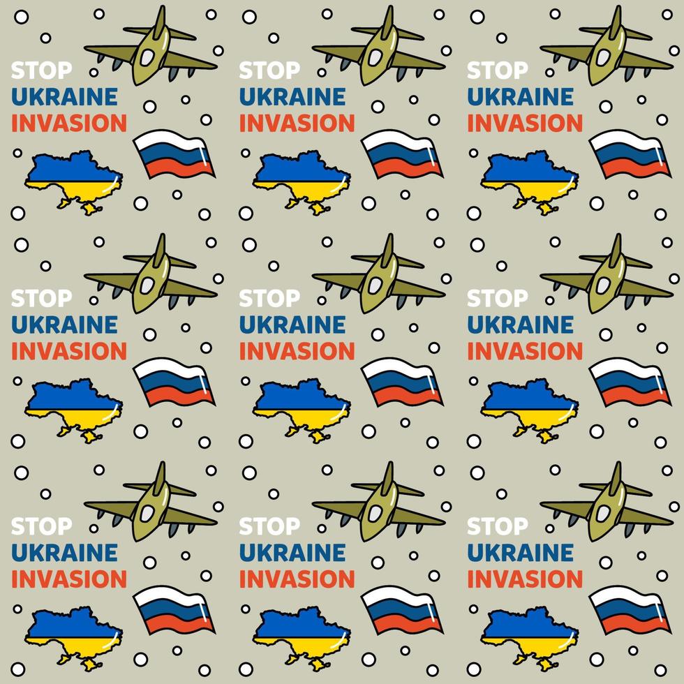 detener la invasión de ucrania doodle ilustración de diseño de vector de patrón sin costuras