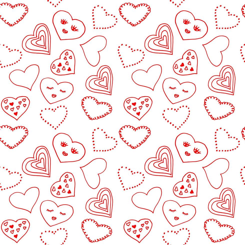 heart seamless pattern hand drawn doodle. , minimalism. textiles, wrapping paper, background, wallpaper. love, valentine day, red. vector