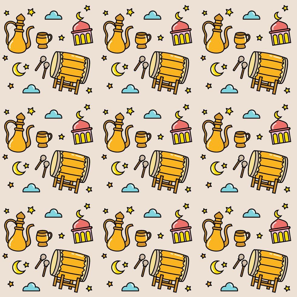 Ramadan doodle seamless pattern vector design