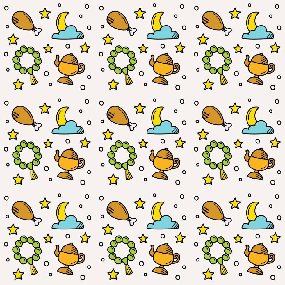 Ramadan doodle seamless pattern vector design