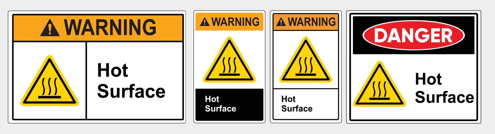 signo de superficie caliente. tablero de precaución de advertencia. Ilustración de vector de señal de seguridad.