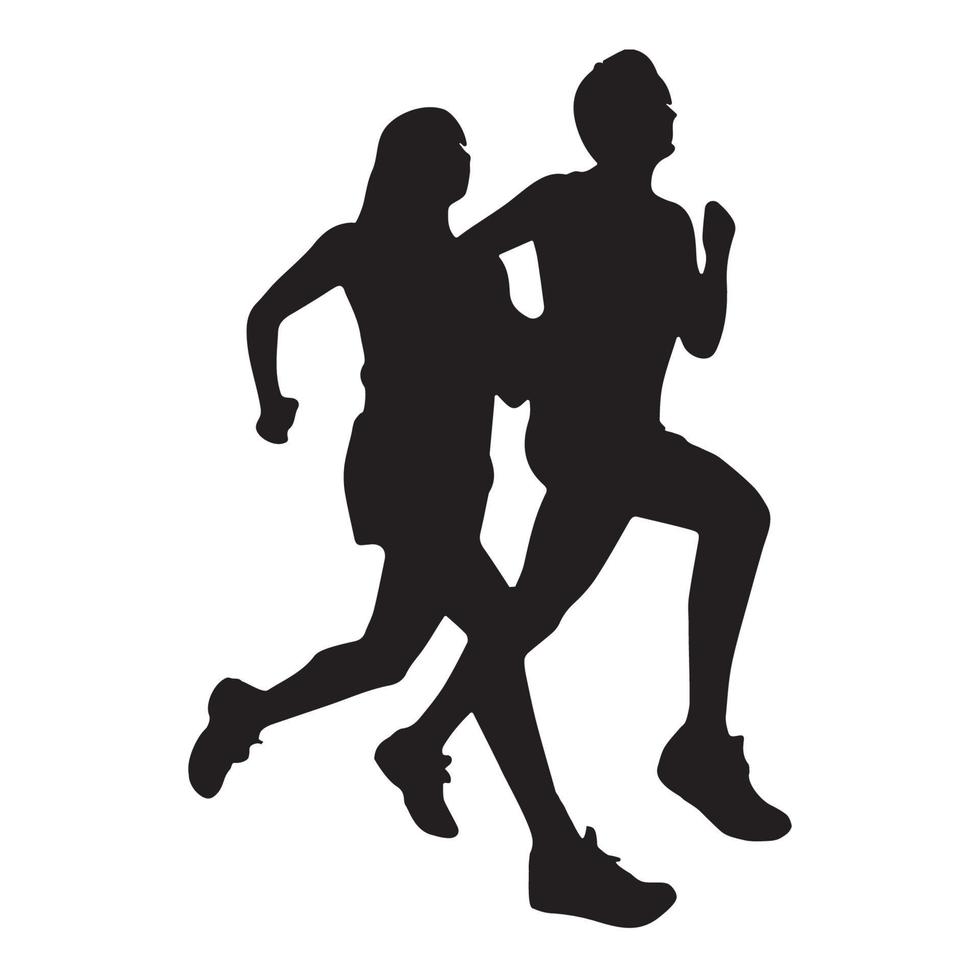 Silhouette of Man and woman running and jogging together vector