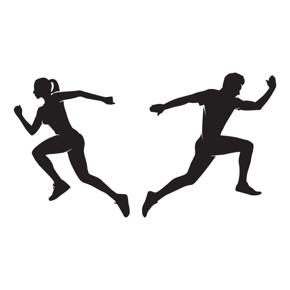 Man and Woman Running silhouette vector