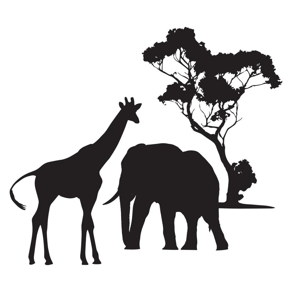 safari elefante y jirafa arte vector