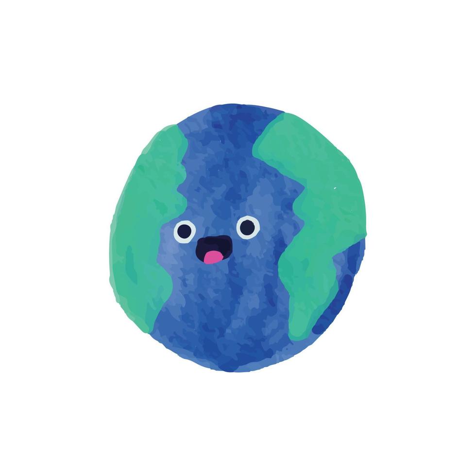 Cute Face Earth Watercolor Illustration vector