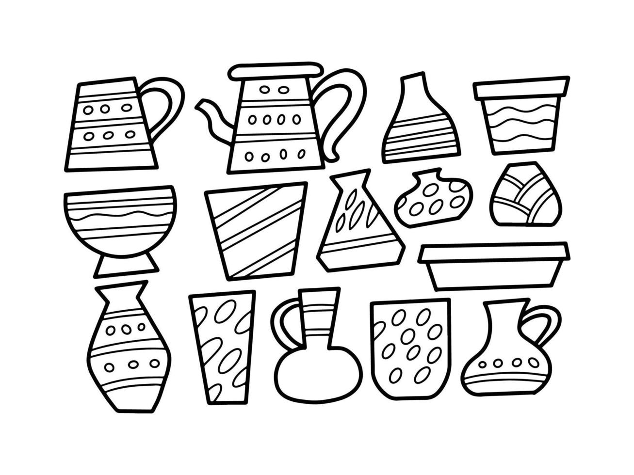 Collection of Clay Pottery Vase Doodle Illustration vector