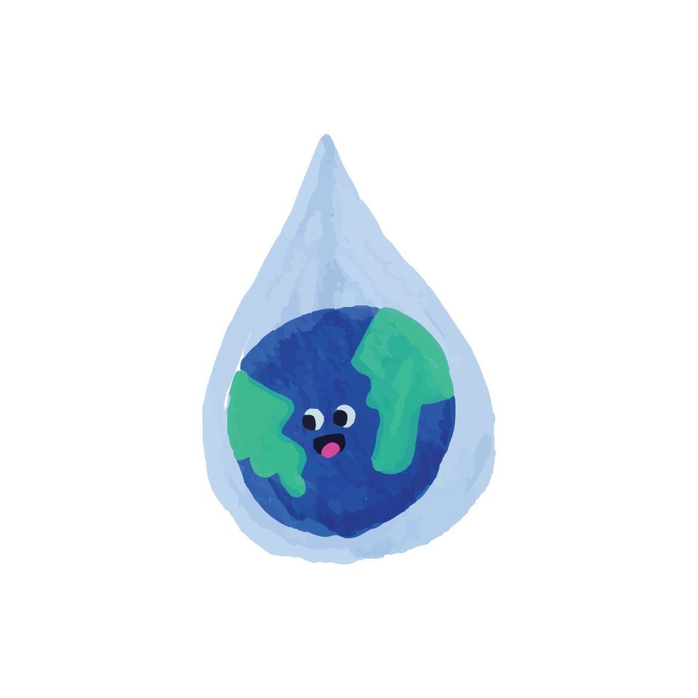 Save Water Earth with Face Watercolor Illustration vector