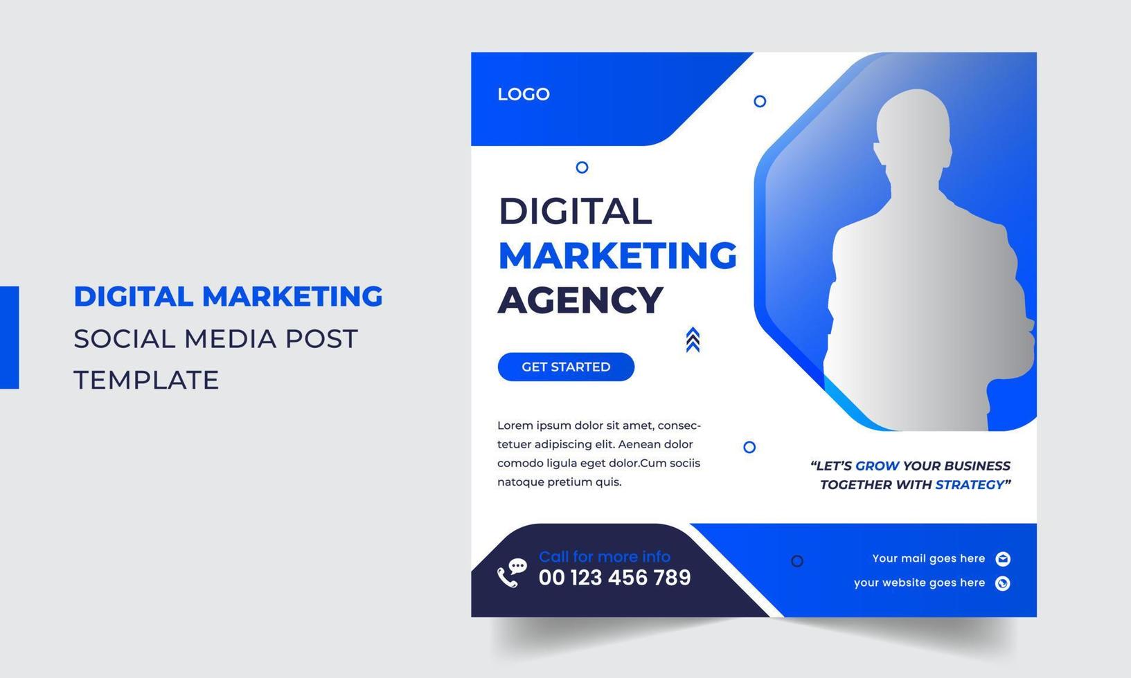 Modern Blue Digital Marketing Social Media Post Design Template vector