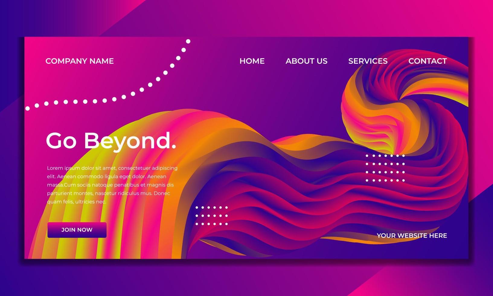 Colorful 3d fluid landing page design with purple background vector