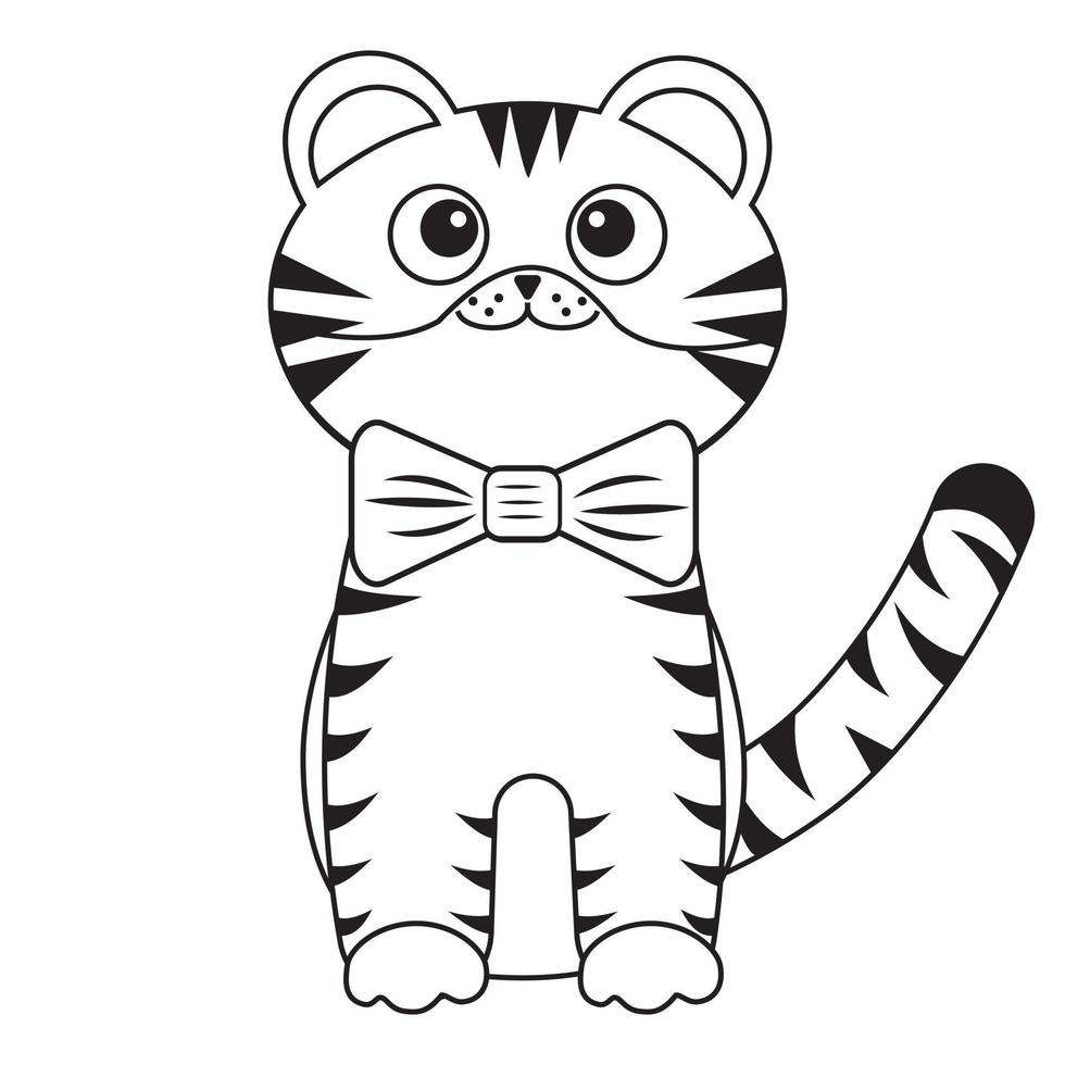 little tiger cub black outline, vector isolated illustration