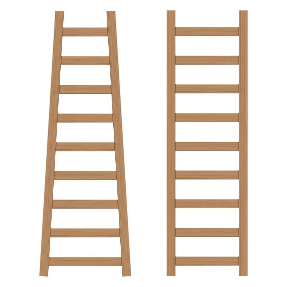 A set of wooden ladders on a white background. Color vector illustration
