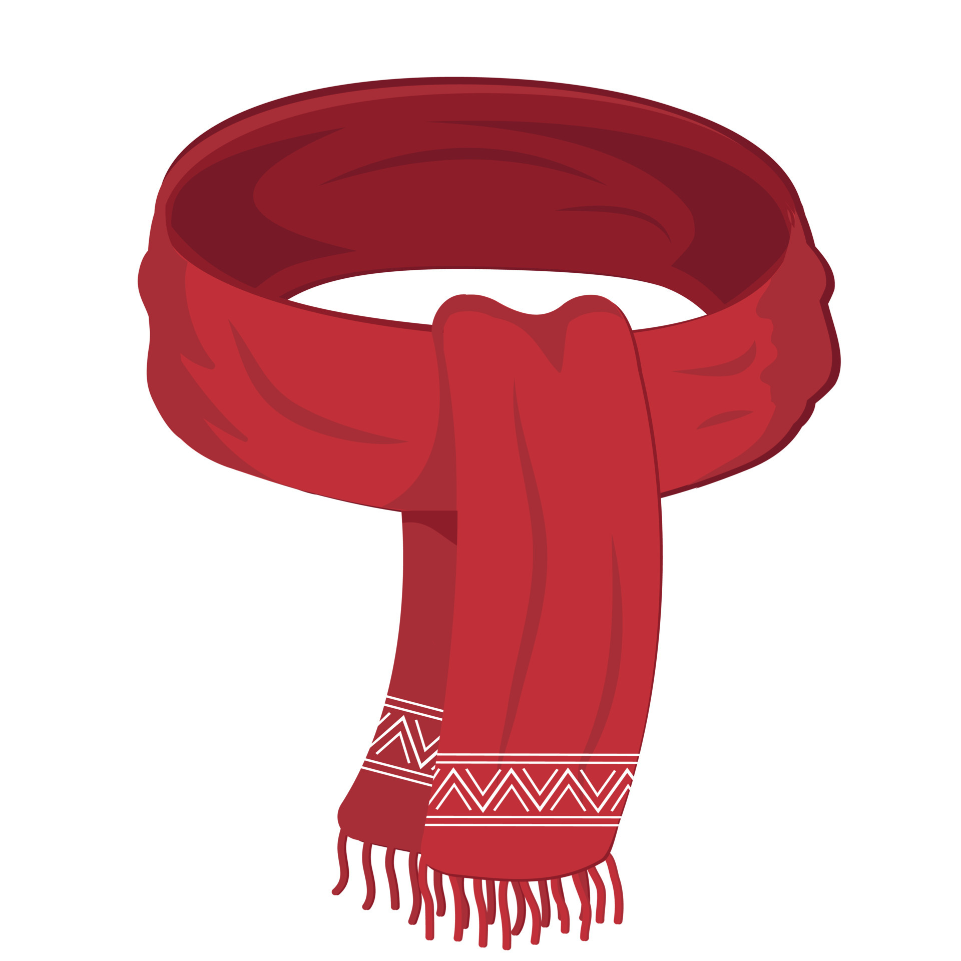 Red knitted scarf on a white background. Winter scarf. Vector ...