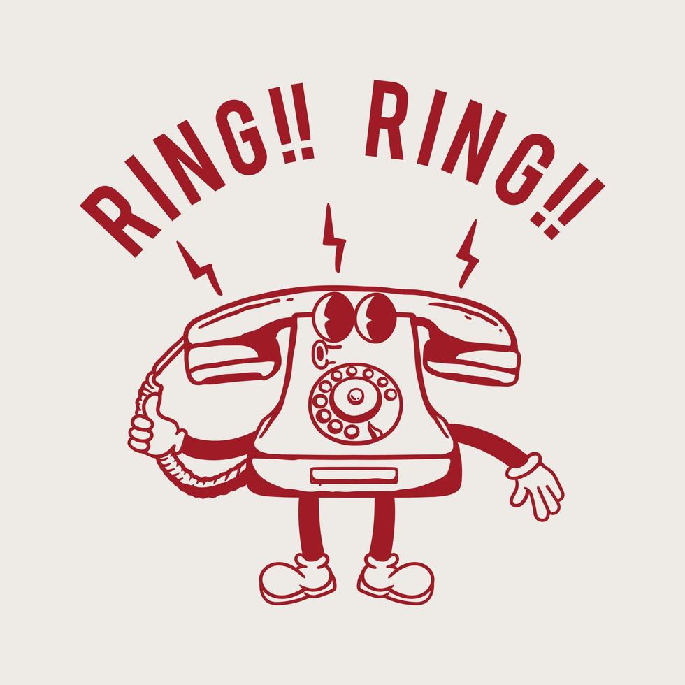 vintage style telephone cartoon character illustration vector