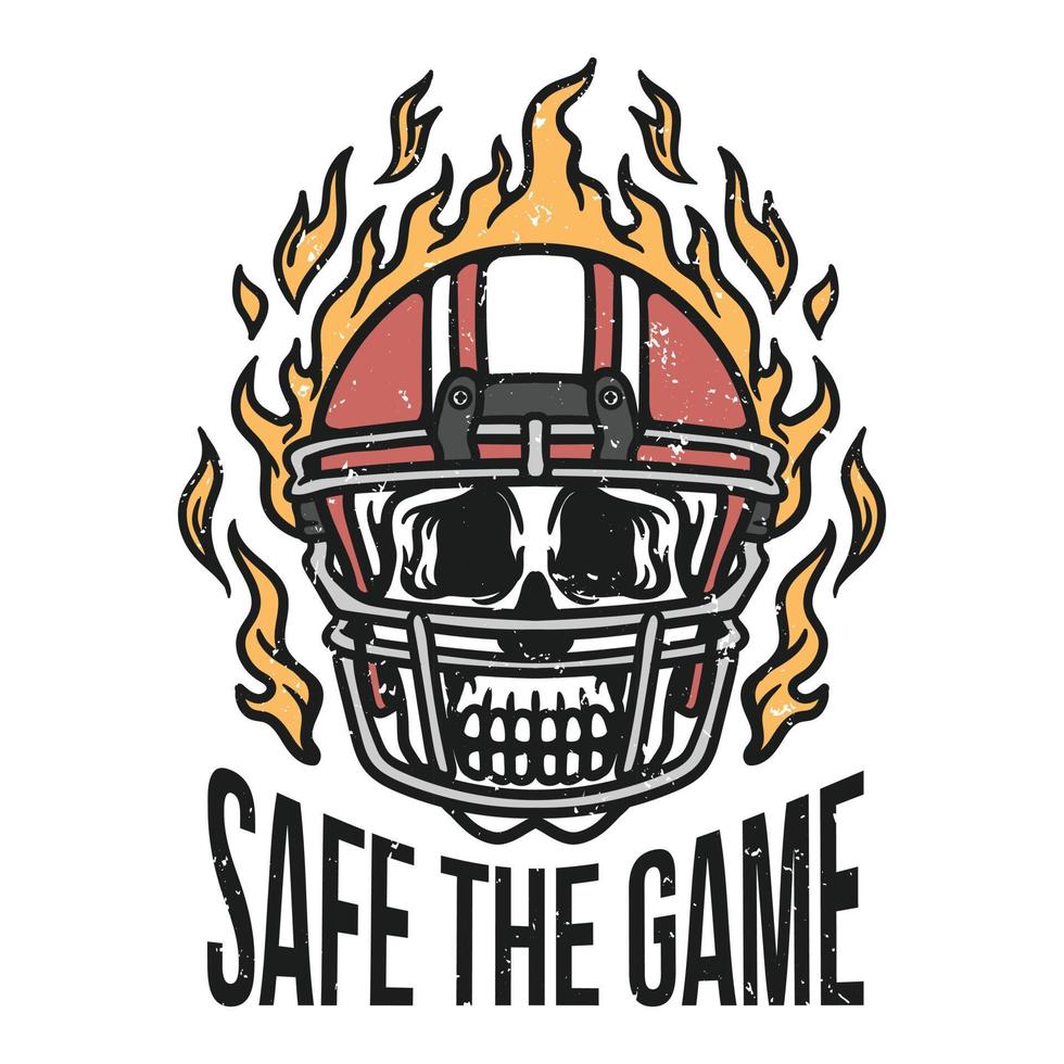 illustration of a skull wearing a football helmet on fire vector