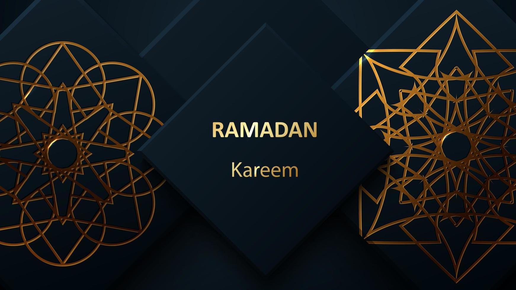 Creative modern design with geometric arabic gold pattern on textured background. Islamic holy holiday Ramadan Kareem. Greeting card or banner. Vector illustration