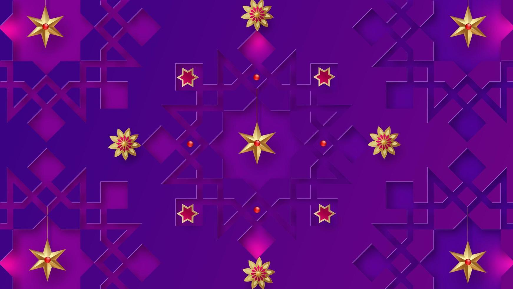 Ramadan Kareem horizontal banner with 3d arabesque stars and flowers. Vector illustration.