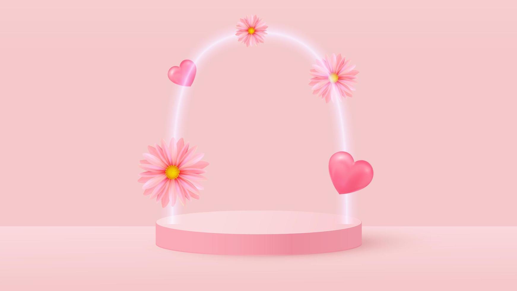 Render 3D de fondo o textura de etapas pastel de San Valentín de amor rosa. fondos de podio o pedestal pastel brillante. ilustración vectorial vector