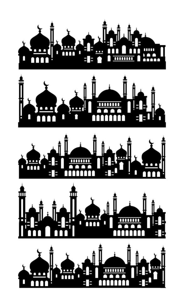 silueta de la mezquita. conjunto de paisaje urbano islámico vector