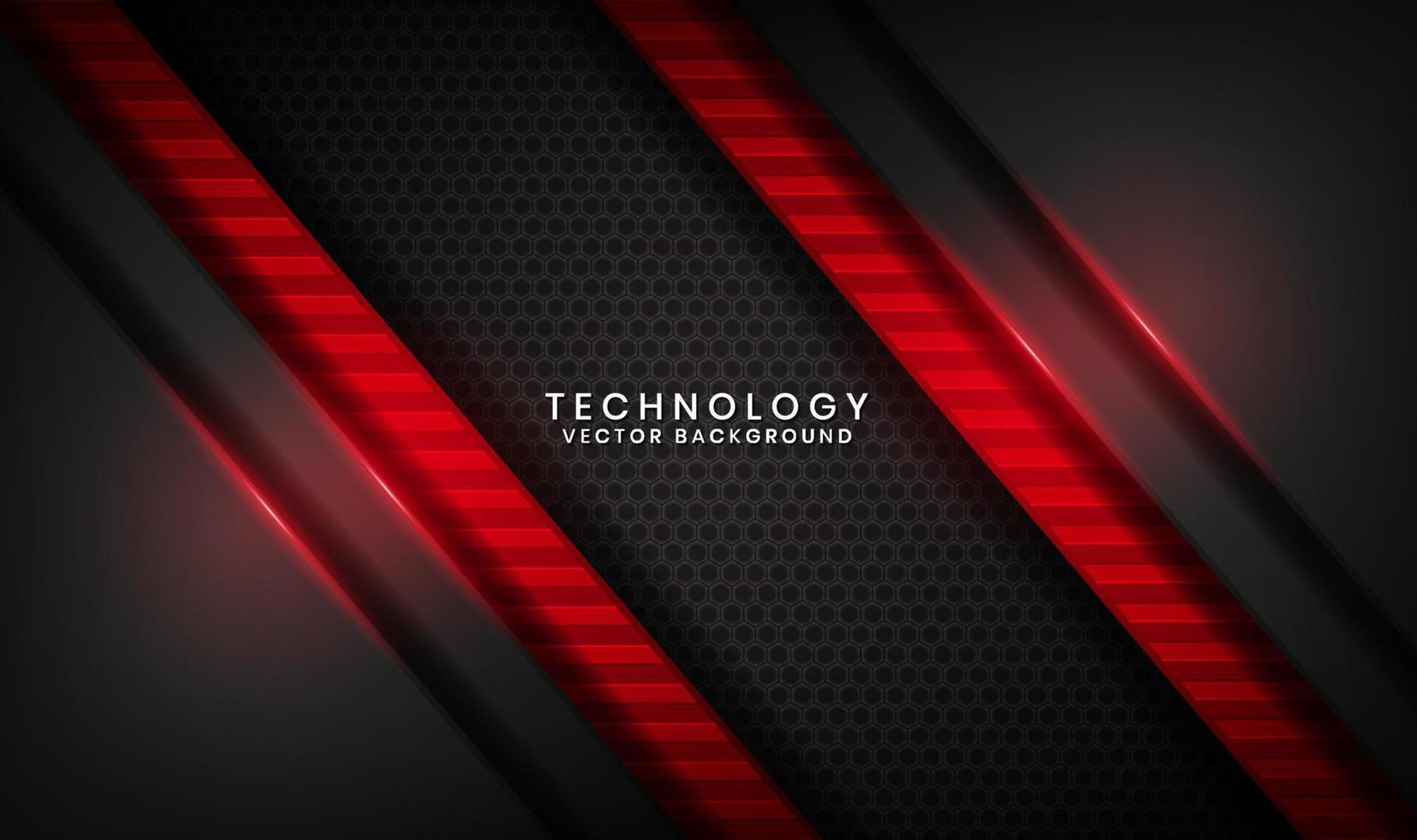 3D black technology abstract background overlap layer on dark space with red light line effect decoration. Graphic design element future style concept for flyer, banner, brochure, or landing page vector