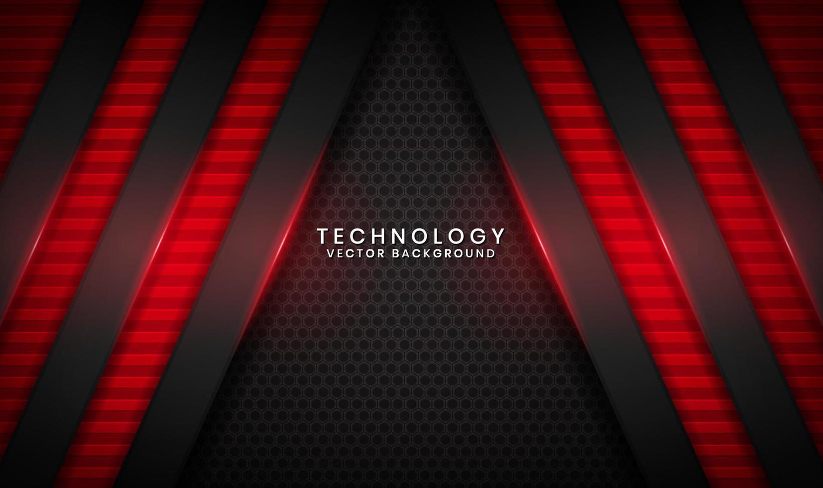 Capa de superposición de fondo abstracto de tecnología negra 3d en el espacio oscuro con decoración de efecto de línea de luz roja. elemento de diseño gráfico concepto de estilo futuro para volante, pancarta, folleto o página de inicio vector