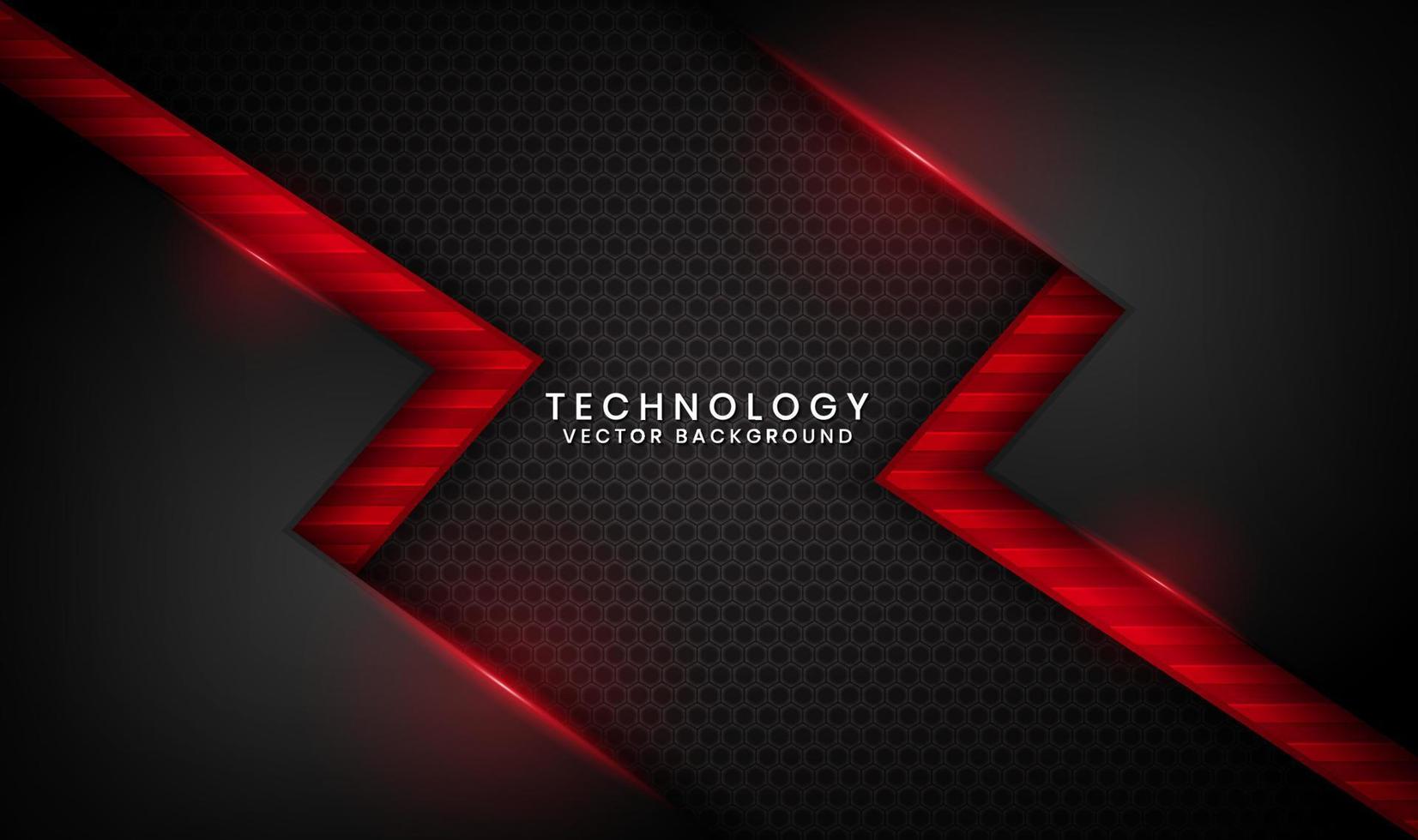 3D black technology abstract background overlap layer on dark space with red light line effect decoration. Graphic design element future style concept for flyer, banner, brochure, or landing page vector