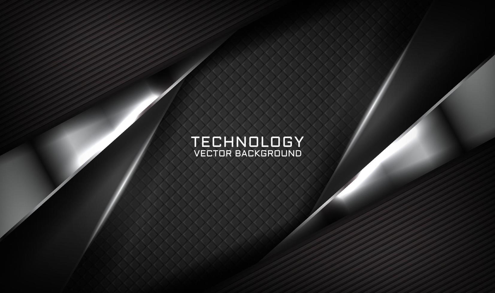 3D black silver technology abstract background overlap layer on dark space with light line effect decoration. Graphic design future style concept for flyer, banner, brochure, card, or landing page vector