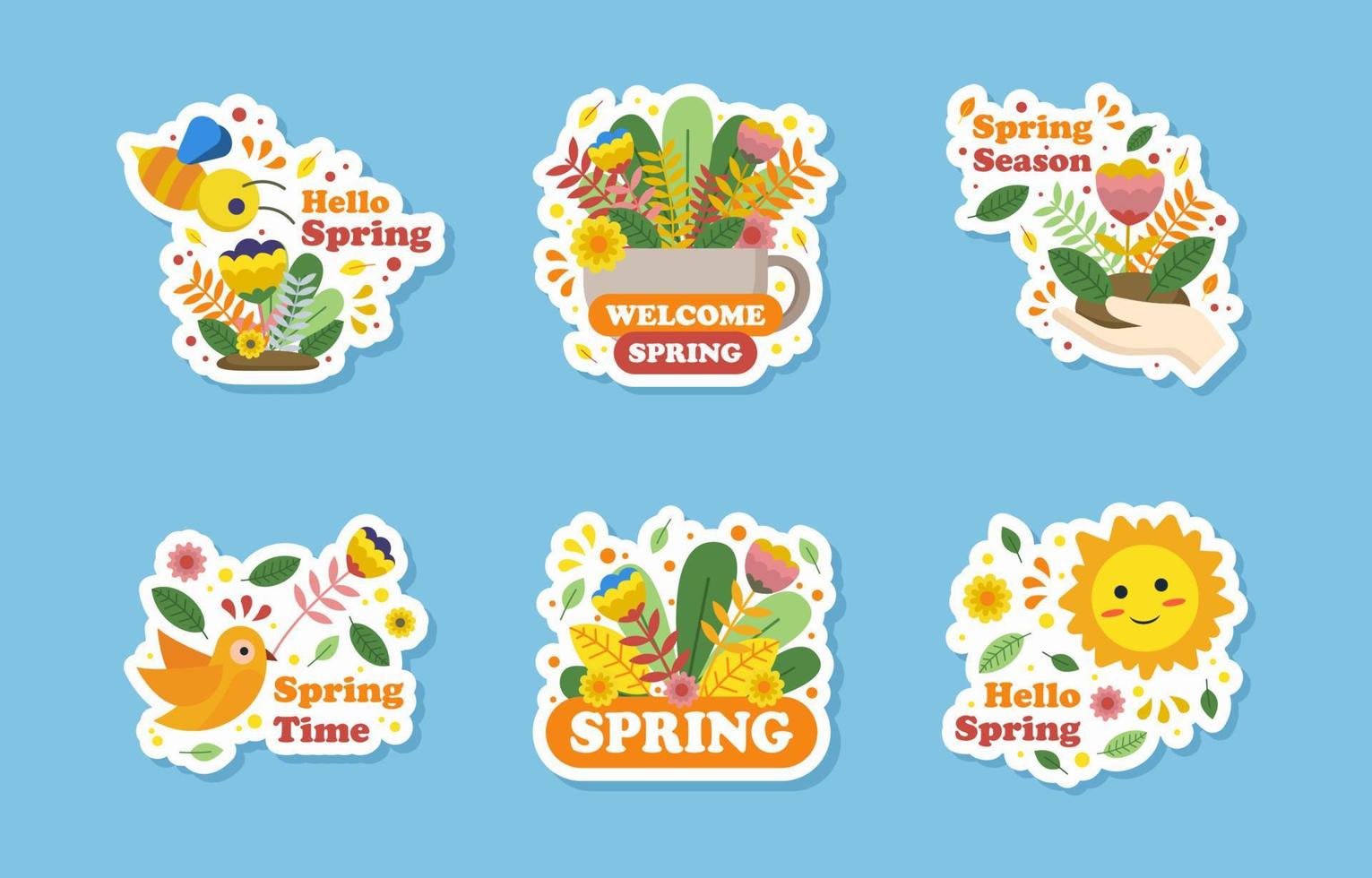 Hello Spring Sticker Set vector
